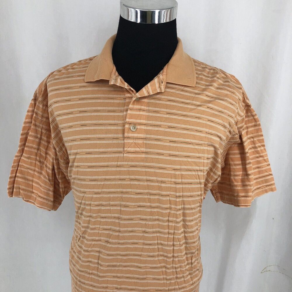 Greg Norman Collection 60/2 Mercerized Cotton Polo Shirt Orange Striped Large